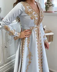 2023 New Moroccan Caftan Evening Dresses Beads Hand Work Muslim Evening Dress Arabic Abaya Formal Dress robe de soiree платье