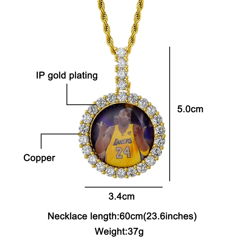 Hip Hop Round Custom Photo Medallions Iced Bling AAA+ Cubic Zirconia Personalized Necklace &Pendant For Men Jewelry Solid Back