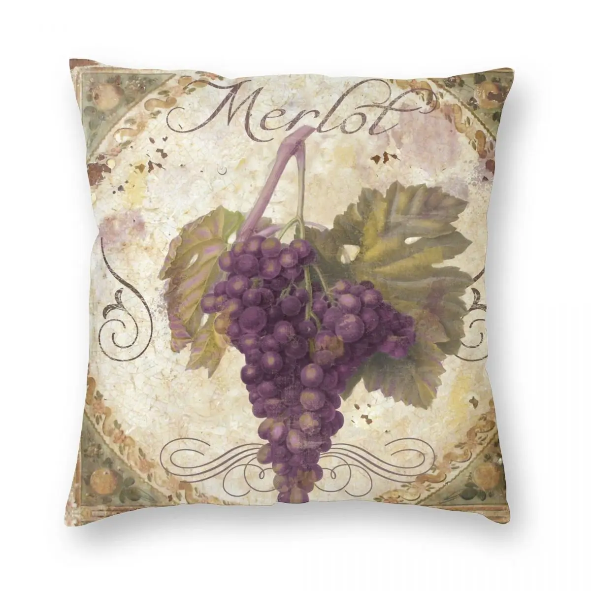 Tuscan Table Merlot Wine Grapes Square Pillowcase Polyester Linen Velvet Pattern Zip Decorative Pillow Case Home Cushion Cover