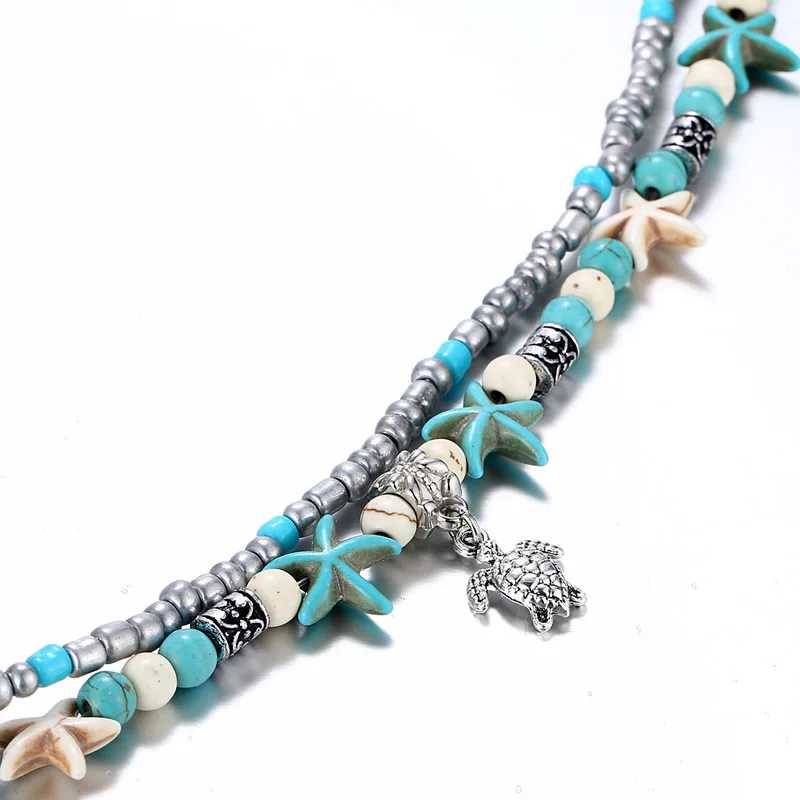 Ladies Anklet Starfish Natural Shell Feet Summer Beach Barefoot Bracelet Ankle Silve Chain Bohemian Accessories Girl Gift