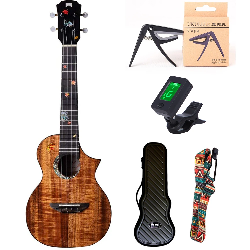 Mr.mai MT-60 26 inch Ukulele Tenor Solid Koawood Handcraft 4 Strings Ykulele Gloss Finish With Hardcase/Tuner/Capo/Belt