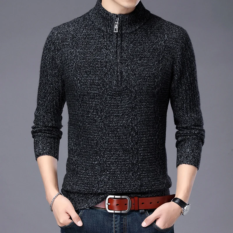 New Man Winter Pure 100% Soft Wool Sweater Fashion Argyle Zipper Jumper Male Warm Thick Sweaters Pullover Free Shipping