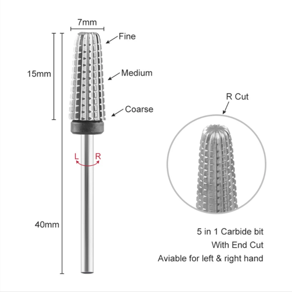 Tapered CarbideTungsten Milling Cutters For Manicure,Removing Gel Polish Nail Drill Bits Electric Equipment Tools