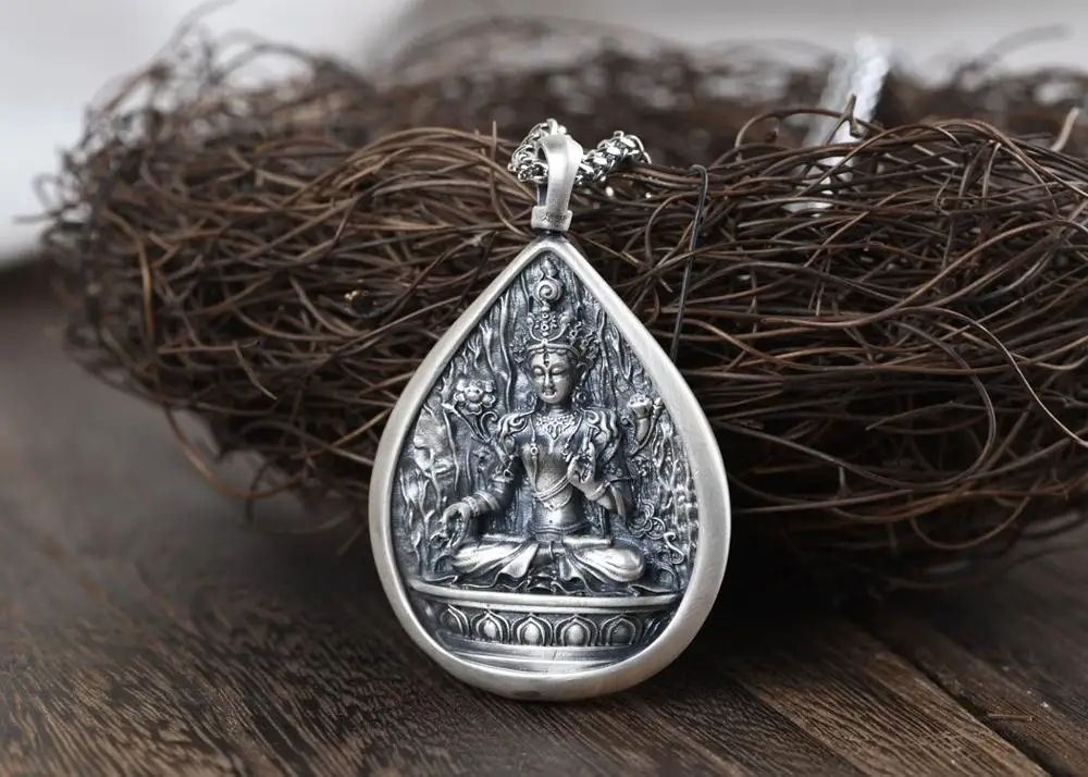 100% 990 silver Tibetan Gau pendant tibetan White Tara Buddha pendant buddhist Prayer Gau Box box pendant White Tara