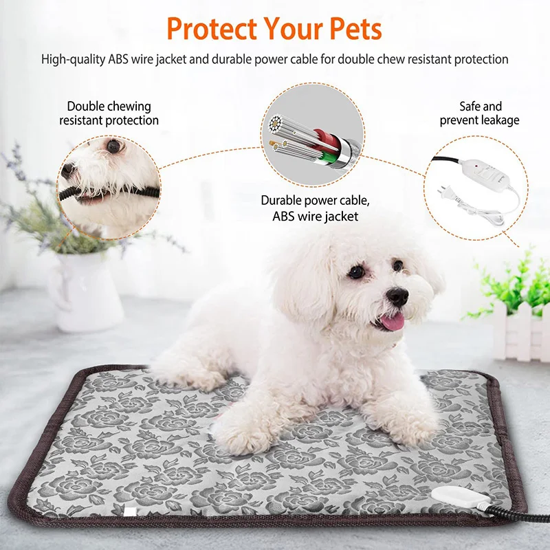 Electric Pet Heating Pad Dog Cat Warming Mat Waterproof Heated Blanket With Chew Resistant Steel Cord