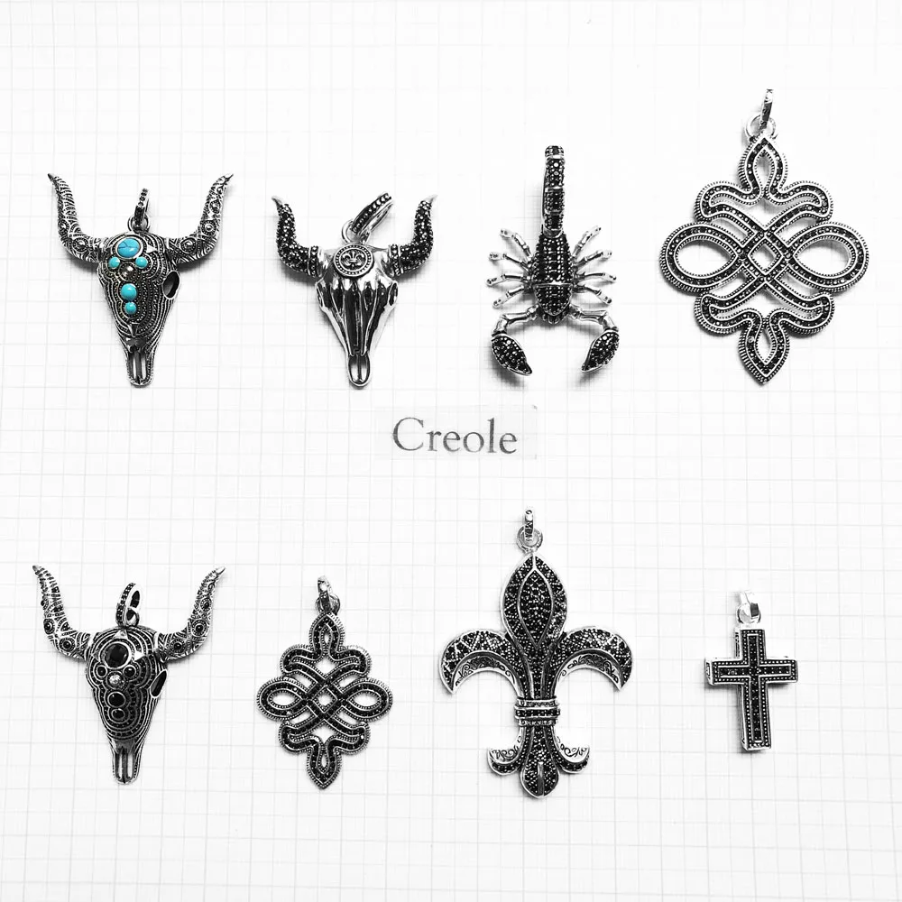 Cross Scorpion Knot Bull Fleur-de-lis Necklace Pendant,2019 Summer Rebel Street Fashion Jewelry 925 Sterling Silver Vintage Gift