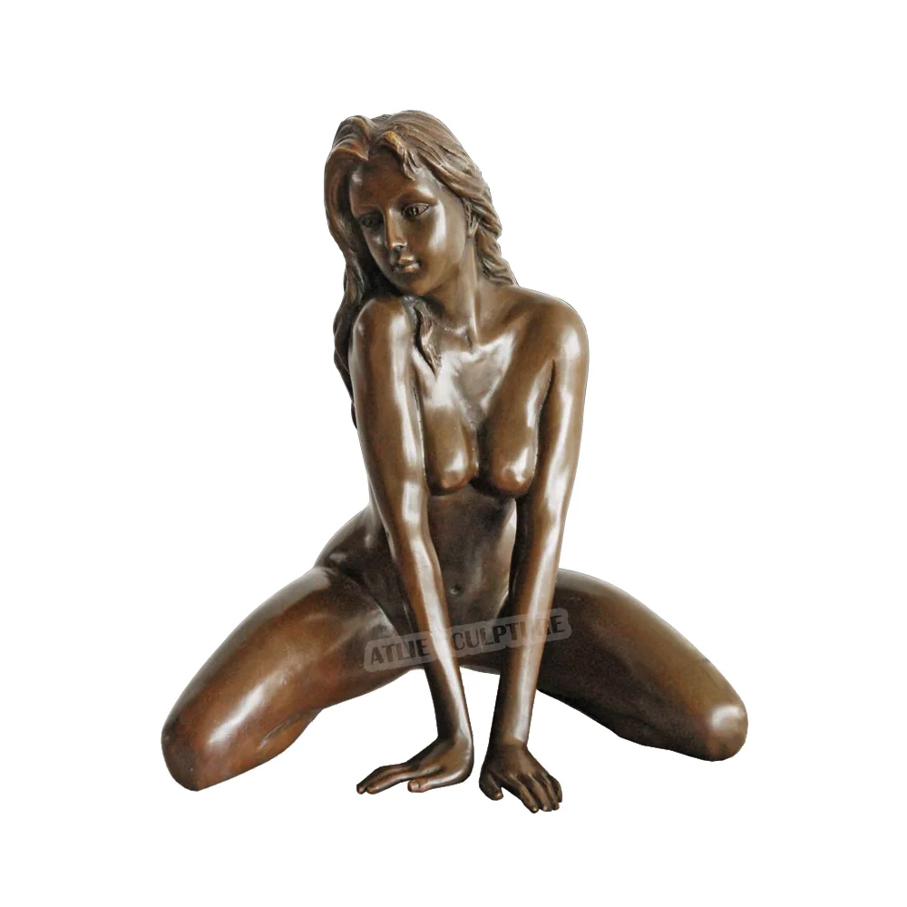 Bronze Nude Kneeled Female Statue Sculpture Naked Woman Art Collection Decoration
