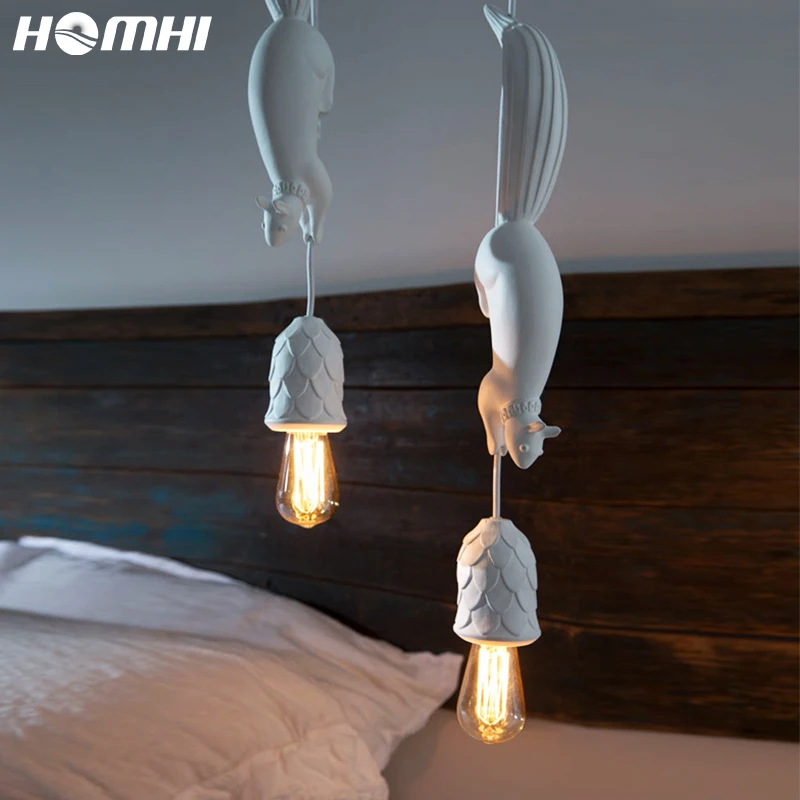 Squirrel Climbing Pendant Lamp Children Room Hanging Home Light Decoration Nordic Light Deco Chambre Animal Fixtures HPD-017