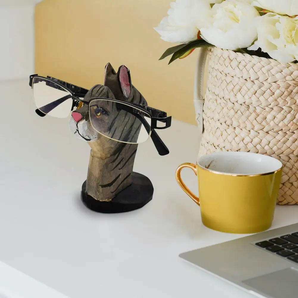 Wooden Cat Shaped Spectacle Holder  Cute Handmade Cat Display Stand For Bedside Office Desk Home Decor Gifts  Animal Eyeglasses