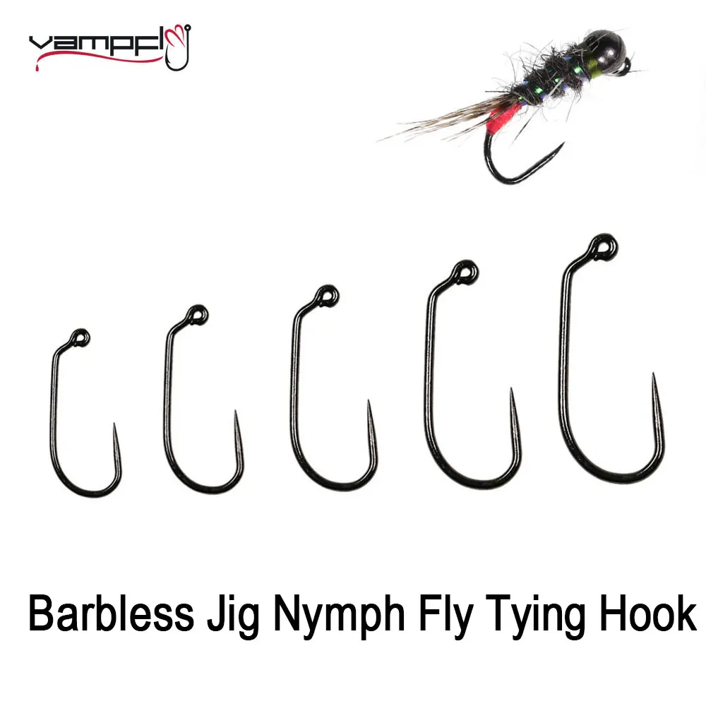 

Vampfly 50pcs10# 12# 14# 16# 18# 60 ° Angle Barbless Jig Nymph Fly Tying Trout Fishing Lures Wet Fly Tying Hook