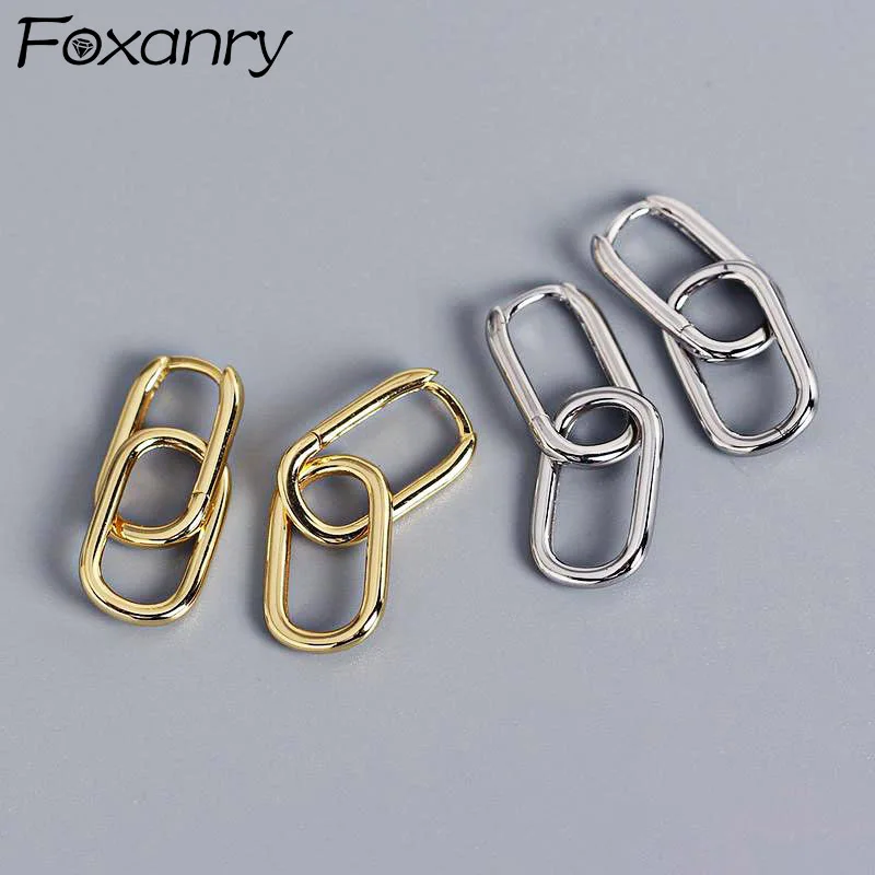 Foxanry Prevent Allergy Silver Color Earrings for Women New Fashion Geometric Ellipse U-Shape Elegant Bride Jewelry Gifts