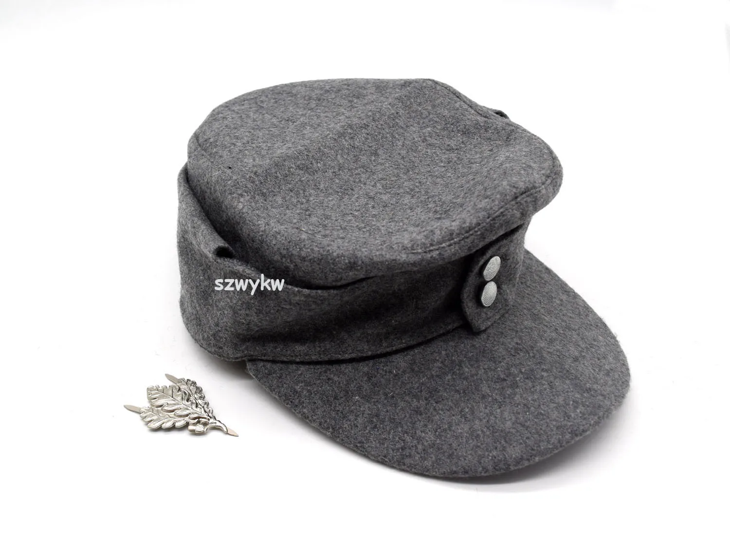 Replica WWII German WH Elite EM M43 Panzer Wool Cap Hat GREY+SKI Sniper OAK Leaf Badge