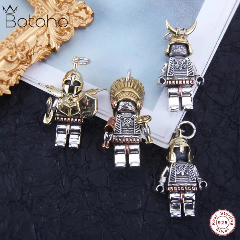 BOTOHO New 100% Solid Pure S925 Sterling Silver National Hero Mighty Warrior Man Pendant Keychain Pendant Fashion Jewelry