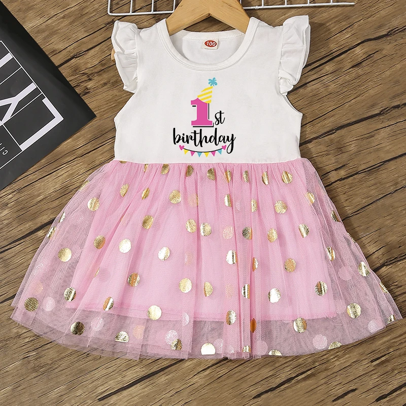 Girl Birthday Cartoon Cute Dress  Birthday Number 1 2 3 4 5 6 Graphic Princess Dress Clothes Baby Girls Tulle Dress Casual Wear