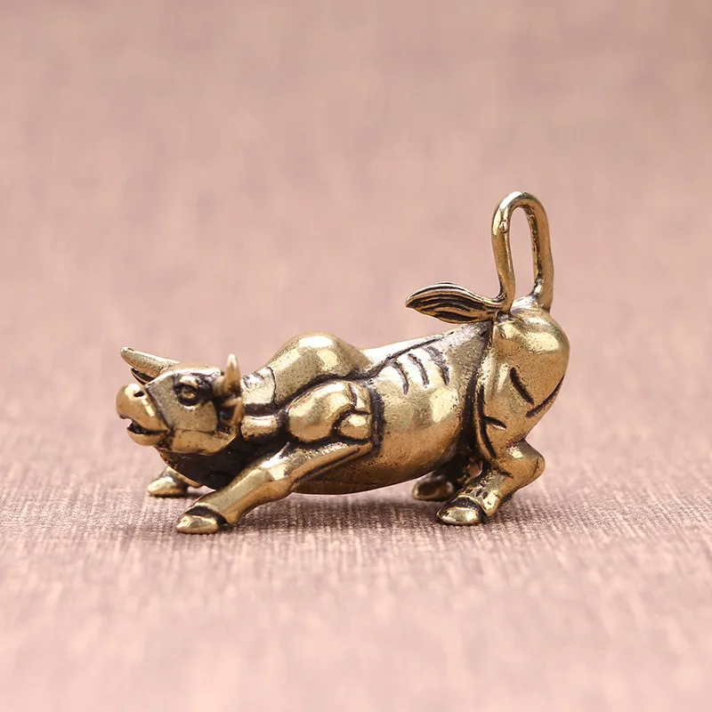 

Copper Bull Ornaments Antique Home Decor Accessories Brass Animal Figurines Miniatures Office Desktop Decoration Crafts Tea Pet