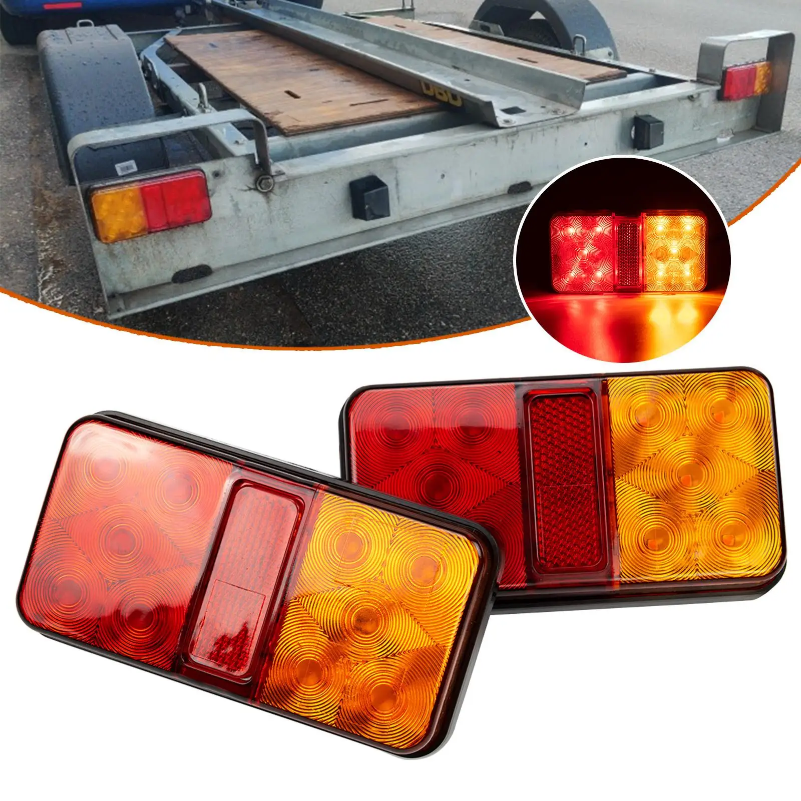 2PACK 10 LED Trailer Tail Rear Light Turn Signal Reverse Brake Lamp for Trailer Truck Lorry Caravan Van UTE RV Tractor DC12V-24V