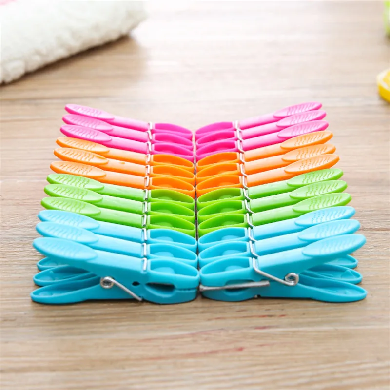 24 Pack Plastic Cloth Clips Windproof Clothes Pin with Spring Household Clothespins Drying Rack Holder Drying Clothes Pin Set