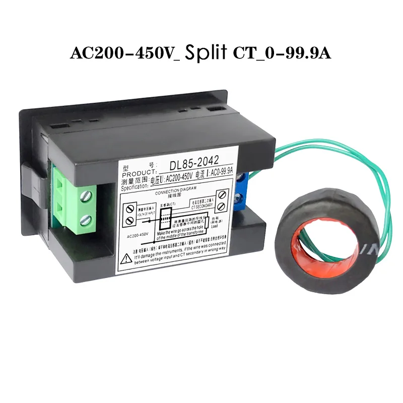 Volt Amp Meter 220V 380V detector automatic DL85-2041 LED Dual Display Voltage Amperage Gauge with Current Transformer