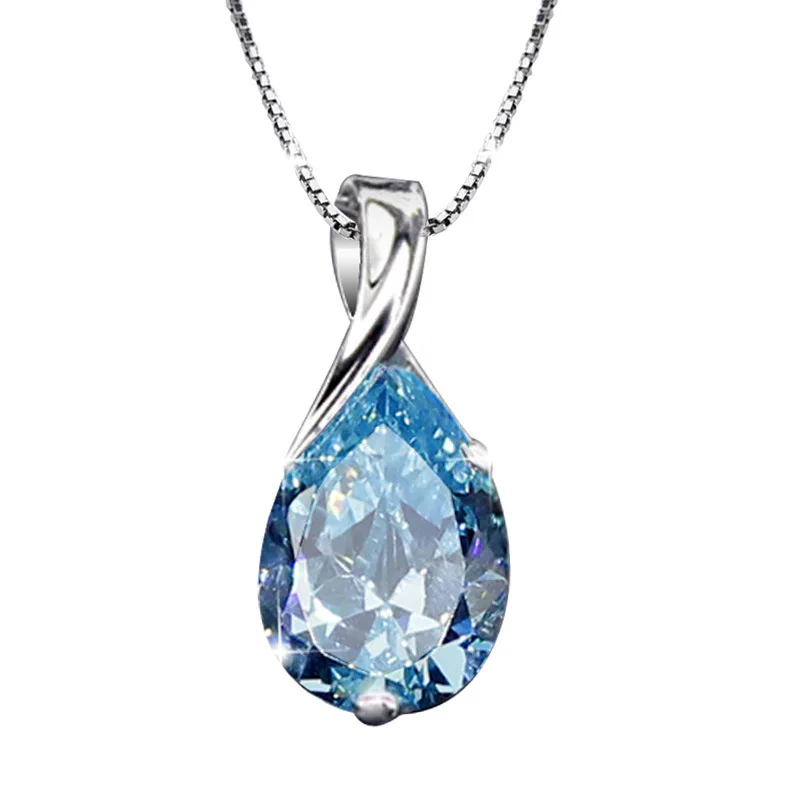 Sterling Silver 925 Tears of The Goddess Blue Topaz Wedding Pendant Necklace for Women Fashion Valentine's Day Jewelrys Gifts