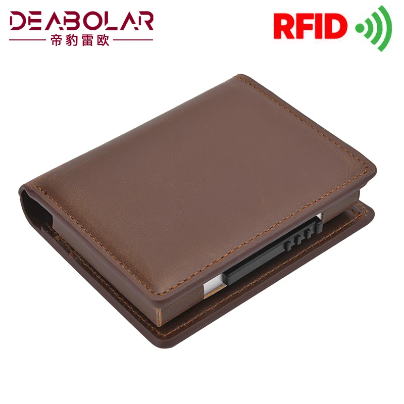 RFID Blocking Wallets Men Credit Card Holder Aluminum Alloy Business ID Card Case Automatic Male Metal Leather Cardholder Wallet