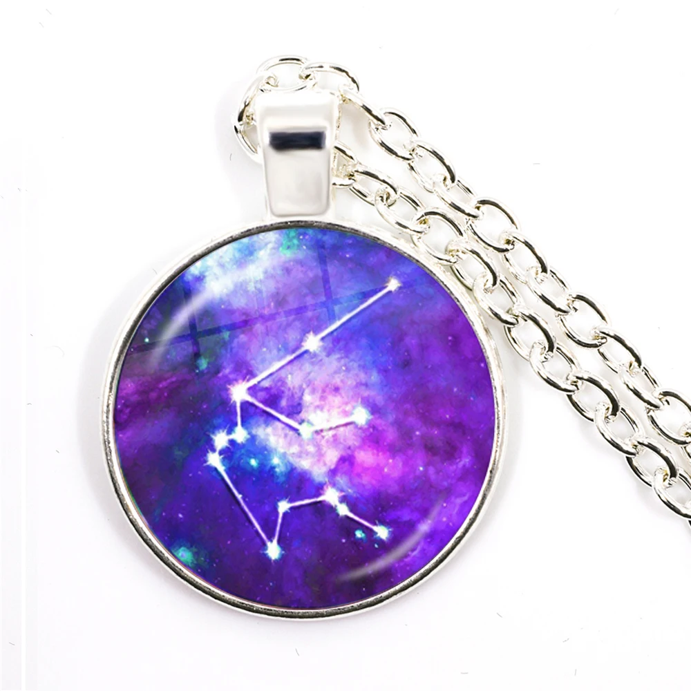 12 Constellation Glass Cabochon Pendant Necklace Classic Zodiac Sign Horoscope Astrology Jewelry For Men Women Birthday Gift