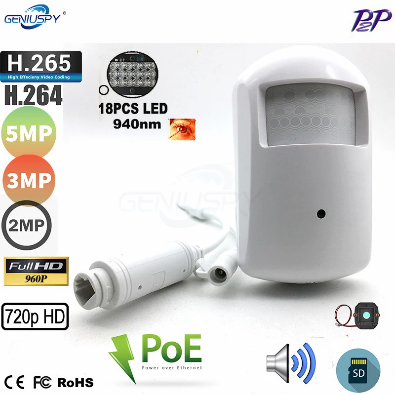 Audio POE 940nm Invisible 960P 720P 1080P 3MP 5MP PIR IP Camera SD Card 2.0 MP Night Vision Mini 18 LED IR-Cut IR Security