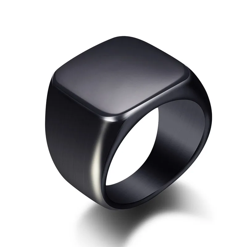 

Fashion Men Black Smooth Stainless Steel Rings Glossy Signet Square Finge Rings Hiphop Punk Male Wedding Party Jewelry Wholesale