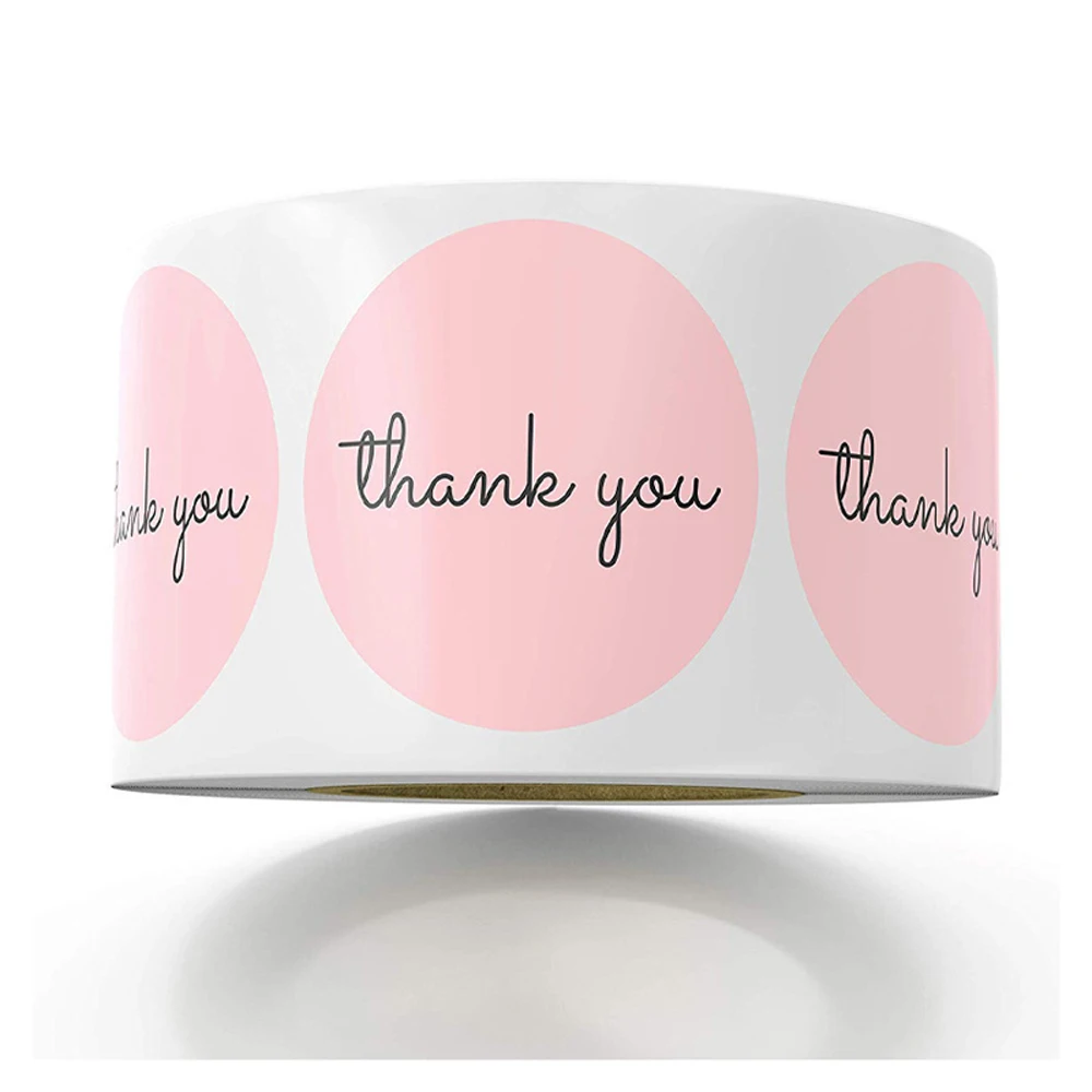 100-500pcs Round Thank You Sticker Envelope Seal Scrapbook Sticker Pink Heart Cute Round Sticker Stationery Label Stickers