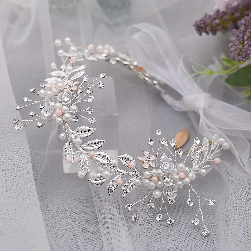 Handmade Bridal Headwear Pearl Hair Comb Wedding Hair Accessories Pearl Rhinestone Headband Hair Comb Shiny Banquet For Women