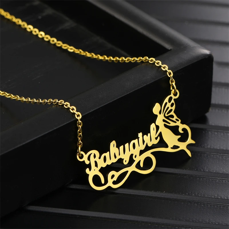 Customized necklaces with elf Custom name butterfly fairy pendant little angel necklace for women stainless steel jewelry Chain