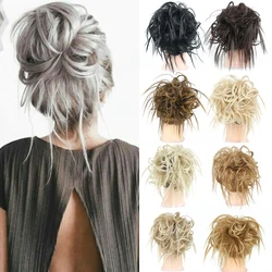 Messy syntetyczne Chignon Scrunchies elastyczna opaska do włosów kok prosto Updo Hairpiece High Temperture fibre naturalne sztuczne włosy