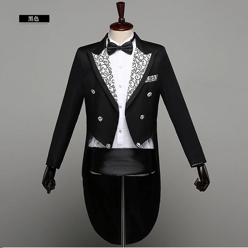 Tuxedo Dress Suits Men Classic Embroidery Shiny Lapel Tail Coat Tuxedo Wedding Groom Stage Singer 2-Piece Suits Dress Coat Tails