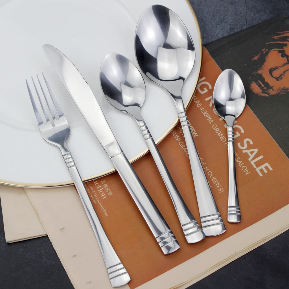 Recommended Classic Dinnerware Cutlery 5 in 1 Set Mirror Stainless Steel Elegant Silverware Kitchen Utensils For Home Restaurant