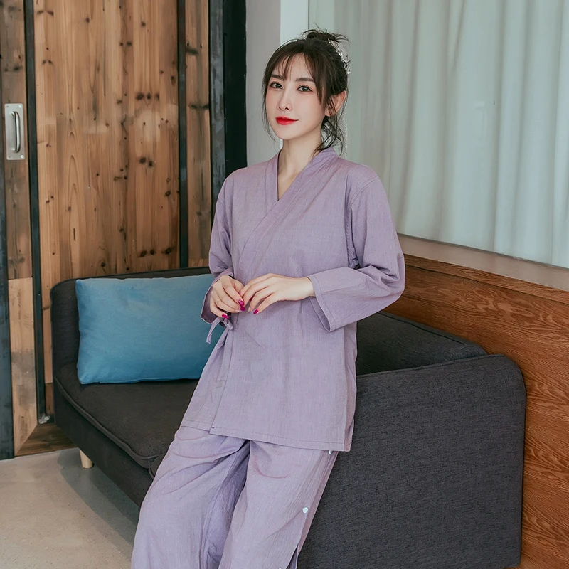 

Cotton Japanese Style Sleepwear Set New Arrival Spa Sauna Wear Open Back Message Bathing Pajamas Men Women Kimono Yukata Robe