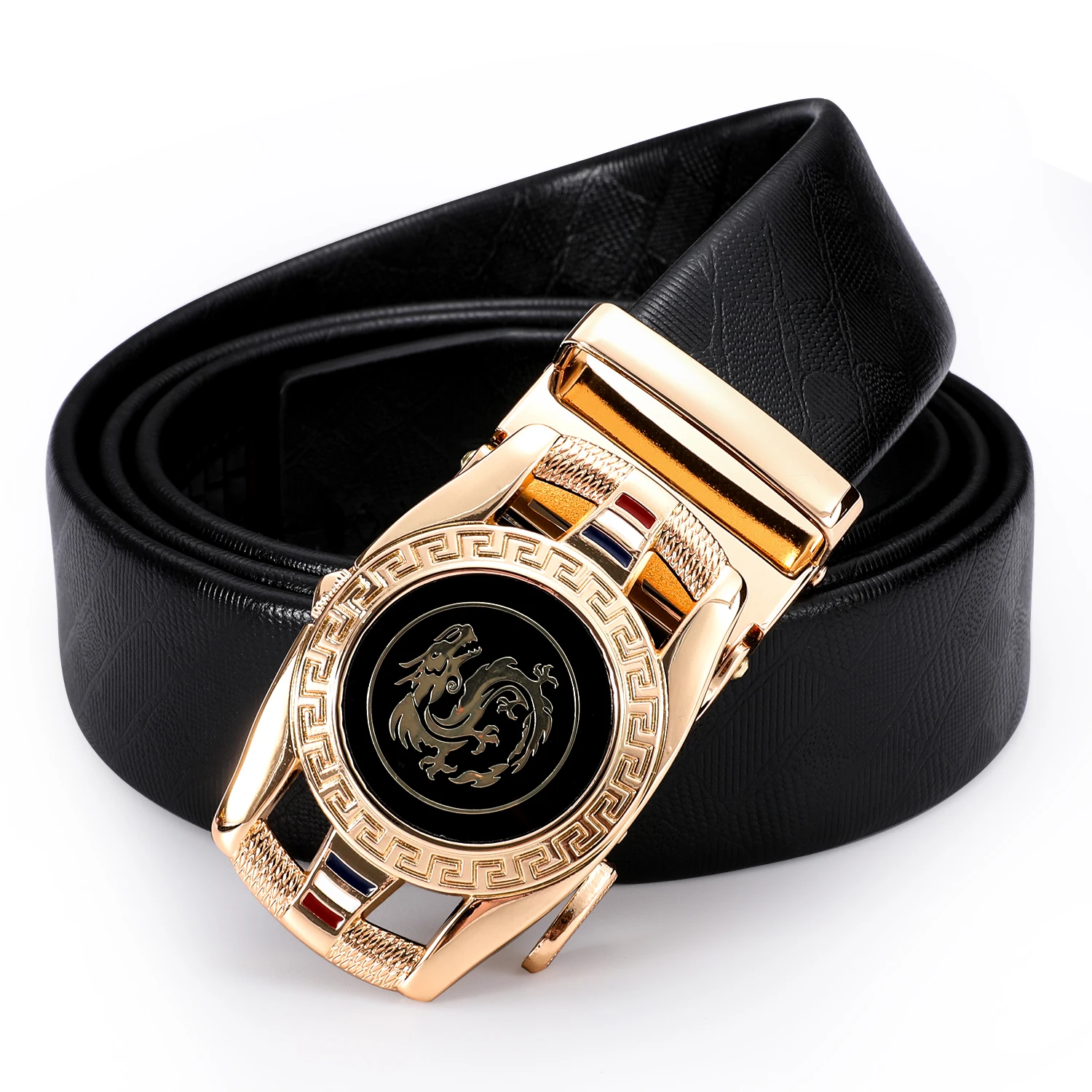 Luxury Mens Belts in Gift Box Brand Leather Ratchet Black Belt with 2 Alloy Automatic Buckles 3.5cm Wide Adjustable Waistband 