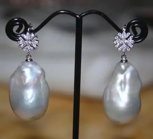 

Free shipping pearl dangle earring silver huge 16-20mm south sea white