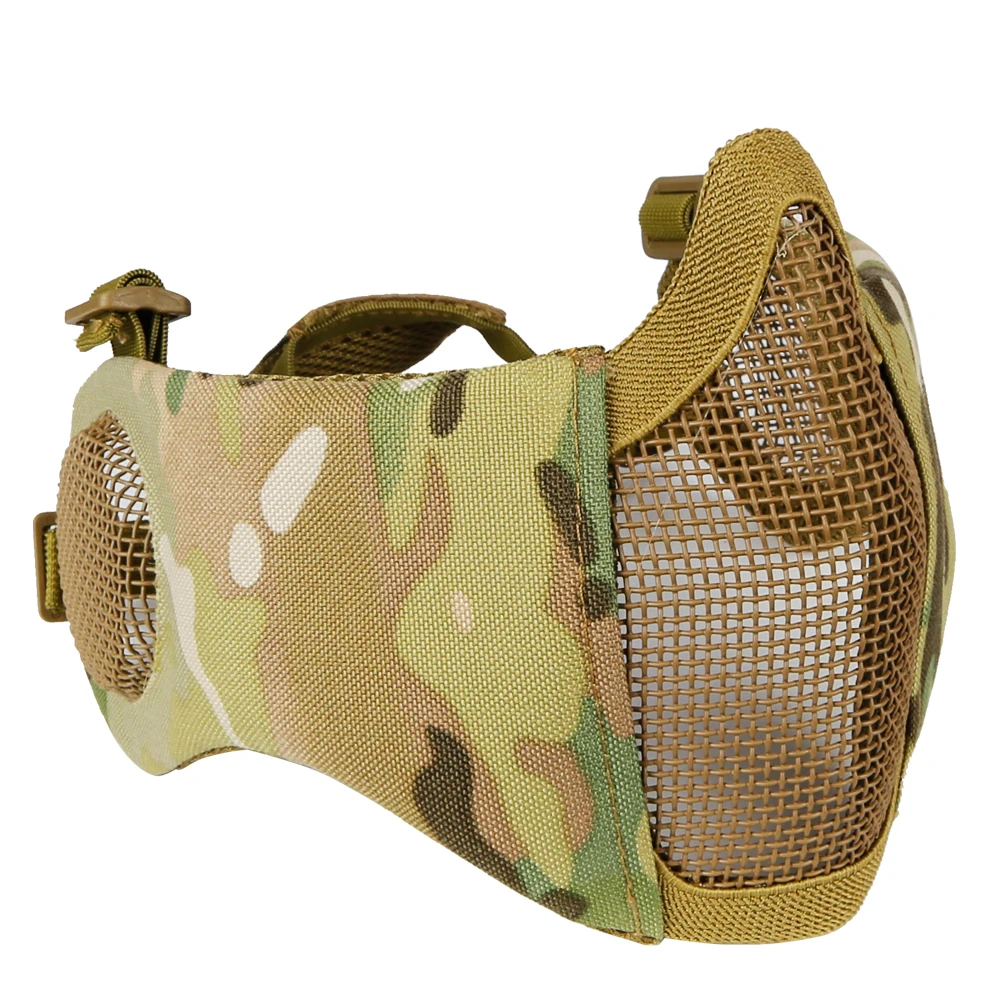 Foldable Half Face Airsoft Mesh Mask with Ear Protection, Military Tactical Lower Face Protective Mask Nose Mouth Protector