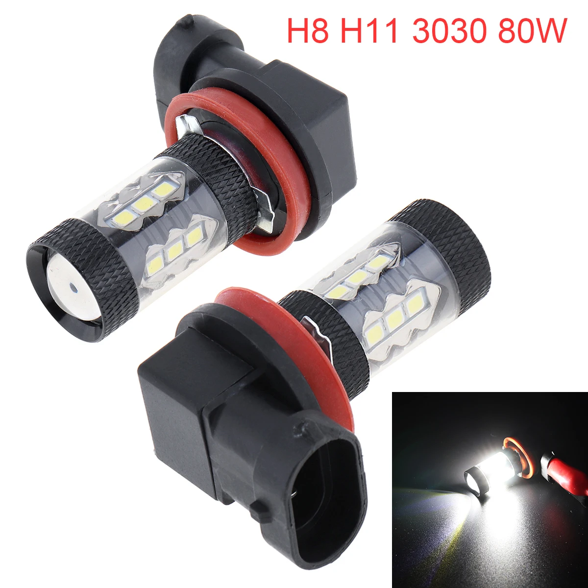 

2pcs H11 / H8 80W IP65 3030 LED 16SMD Bulbs White 6000K Suitable for 325 328 335i e90 Fog Light Replacement LED Bulbs