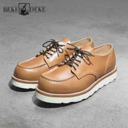 Safari Style Mens Work Shoes Vintage Thick Platform Short Boots Genuine Leather Shoes Male Large Size 45 Round Toe Cowhide Boots