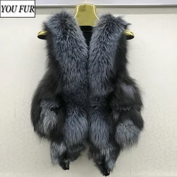 Chaleco de piel de zorro 100% auténtica para mujer, chaqueta sin mangas, suave y Natural, de lujo