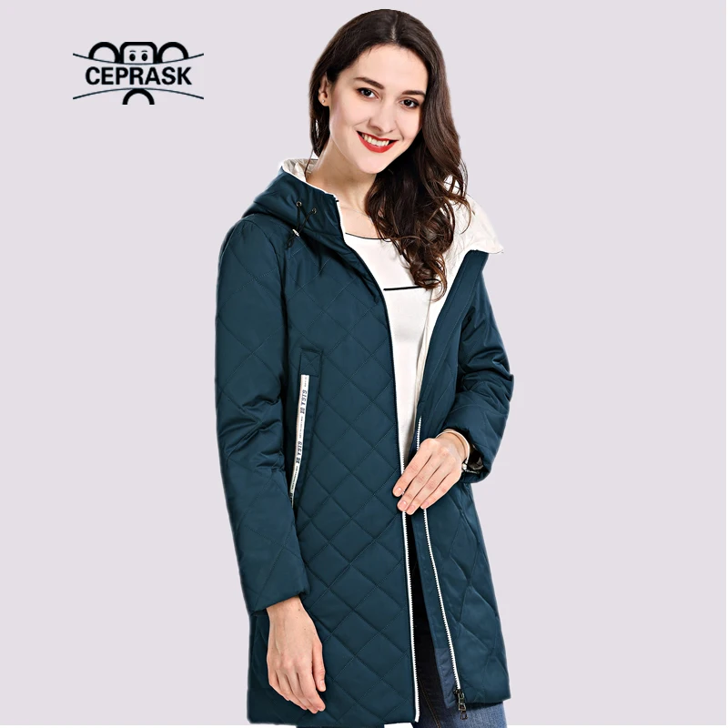 CEPRASK 2023 Spring Autum Jackets Women Long Outerwear Female Parka Hooded High Quality Warm Thin Cotton Coats New Padded