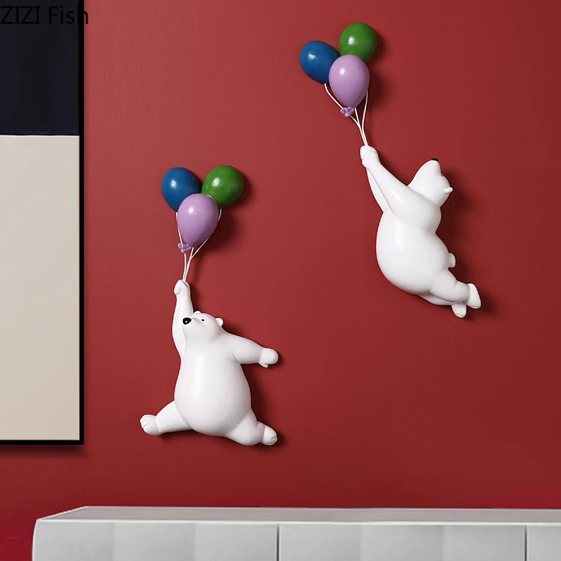 

Creative White Balloon Bear Wall Hanging Resin Cute Animal Sculpture Background Wall Children's Room Decoration Birthday Gift