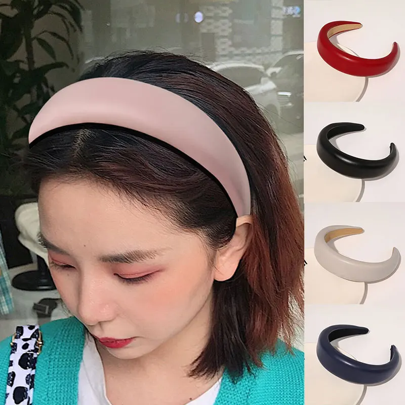 

New PU Leather Padded Headbands for Women 4cm wide Thick Hair Hoop Girls Sponge Non-slip Hairbands Hair accessories