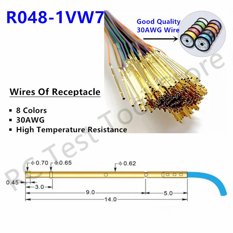 

8/40/80/200PCS Spring Test Probe Receptacle With Wire 30AWG R048-1VW7 Test Needle Sleeve Socket Length 700mm