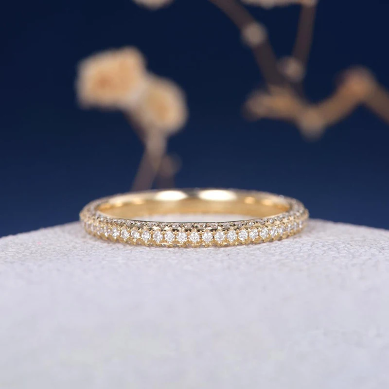 Imagem -04 - Cxsutilizado Anel de Moissanite Anel Feminino de Três Lados na Eternidade 14k com Faixa de Ouro Amarelo Minimalista para Combinar Aniversário