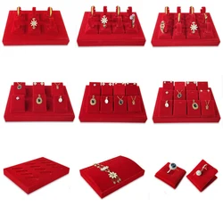 Red Velvet Ring Jewelry Display Tray Holder Stud Bracelet Earring Pendant Necklace Watch Jewelry Storage Organizer Showcase Tray