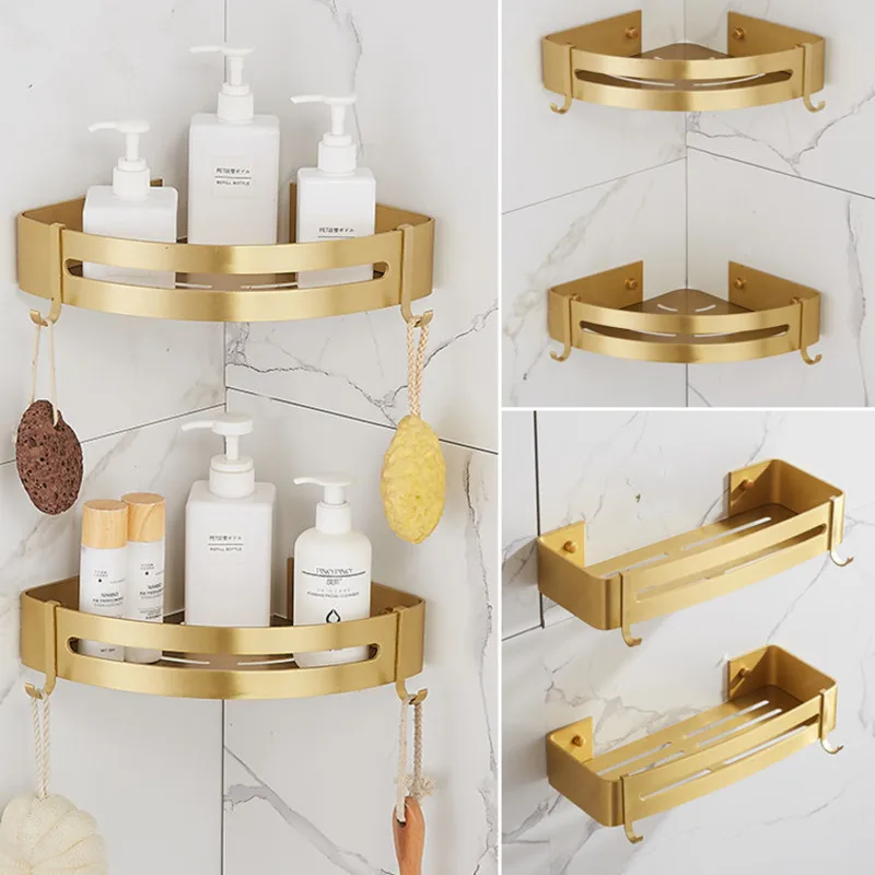 Corner Shelf Bathroom shelf Brushed Gold toilet vanity Aluminum bathroom storage wall Mounted punching wall hanging