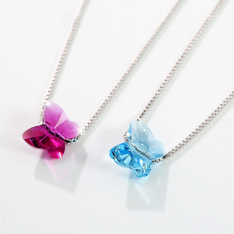 Real Crystals From Austria Pendant Necklaces Colorful Beads For Women Wedding Office Silver Color Jewelry Simple Fashion 2022