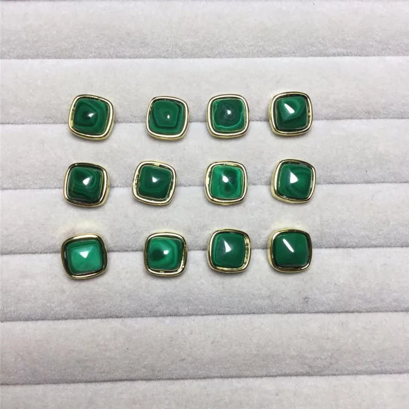 Silver Green Malachite Pyramid shape Stud Earrings New Fashion Cute Thomas Style Ear Stud Earring  Gift For Women