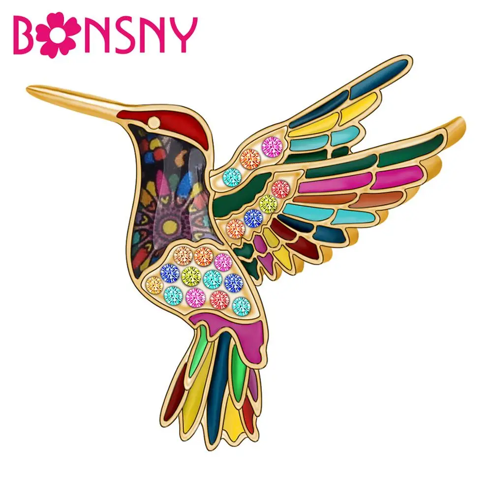 

Bonsny Enamel Alloy Rhinestone Hummingbird Bird Brooches Pin Clothes Scarf Decorations Jewelry For Women Girls Teens Charms Gift